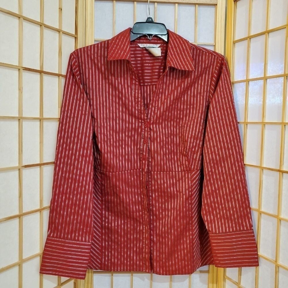 Fred David Striped Red Black Metallic Shirt 22/24W